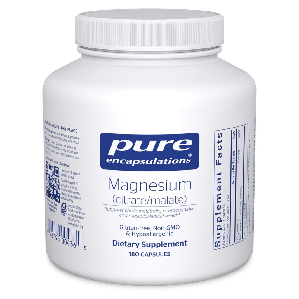 Čiste enkapsulacije Magnezij (Citrat/Malat) - Magnezij dopolnilo za podporo Nutrient Utilizacija, Energija, Bones & Heart Health* - z Magnezij Citrat & Malate - 180 kapsul