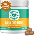 Doggie Dailys Cognitive Puppy Chews, Vitamini z DHA, Selenium, Organic Ashwagandha & Antioksidanti za podporo zdravje možganov, živčevje delovanje in spodbujanje umirjenosti (Peanut Butter) 120 Soft Chews