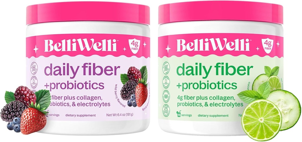 Dnevno Fiber dopolnilo s kolagenom, probiotiki in elektroliti - Podpira Prebavno zdravje, Rednost in zdravje kože – Cucumber Limete Mint & Wild Berry Okusi – 32 Servisi skupaj
