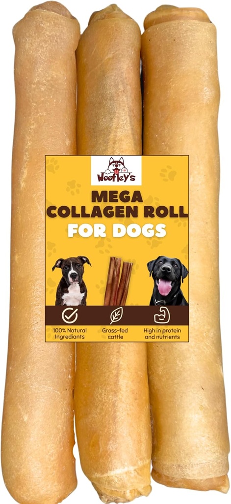 Woofley's Extra Debeli kolagen roll (10-12 palčni - 3 PCS) - žveči za pse - Bully Stick Rawhide Alternative Chews No Skrij kosti za srednje velike pse