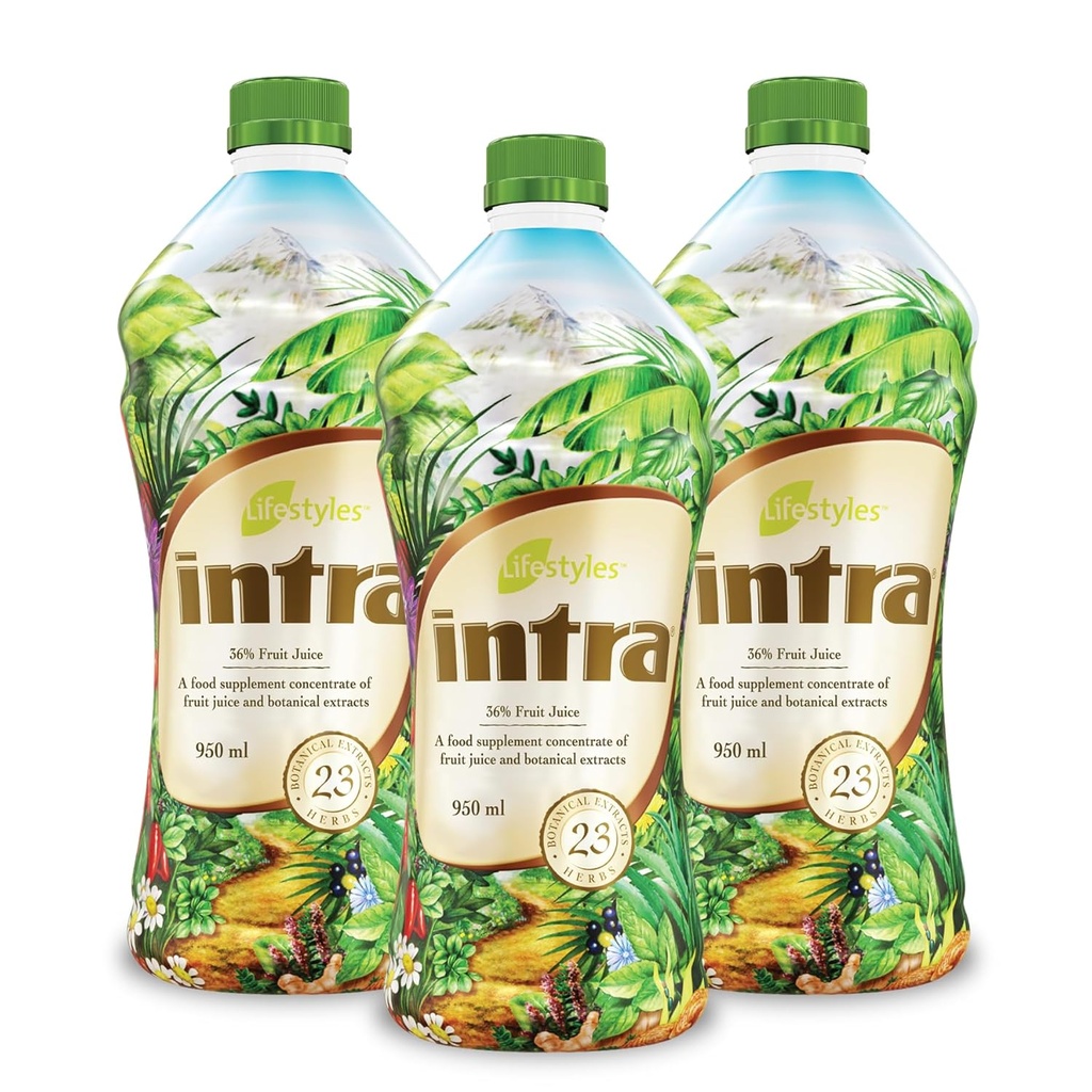 Življenjski slogi Intra Herbal Juice Drink – Botanična pijača za imuno podporo, Detox, Prebavno in kardiovaskularno zdravje – 23 Botanični ekstrakti – Izdelano v Canada Trio Pack (950 ml /32 fl vsak)