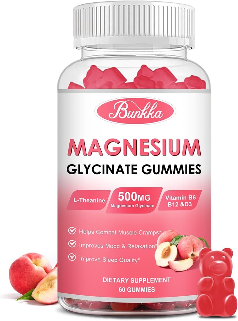 Magnezij Glycinate Gumies - brez sladkorja, Magnezijev kompleks Kalijev dodatek s kalijem, VitaminD, B6 za mirno, spanje in stres Relief za odrasle - 60 Breskev