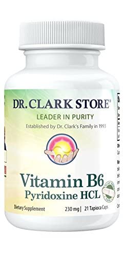 Dr. Clark Vitamin B6 dodatek – 230mg, 21 Kapsule Tapioca, Podpira energijo Presnova in zdravje živčevja