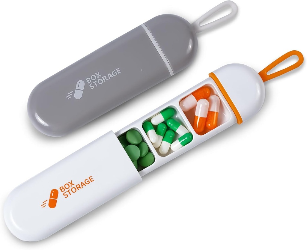 Potovalne tablete Organizator,Mini tablete Primer 3 Kompartmenti Prenosne tablete Primer,Vodoodporna Medical Primer vrečka za moške polnjenje vitaminov Droge ribje olje dopolnila (bela/Siva)