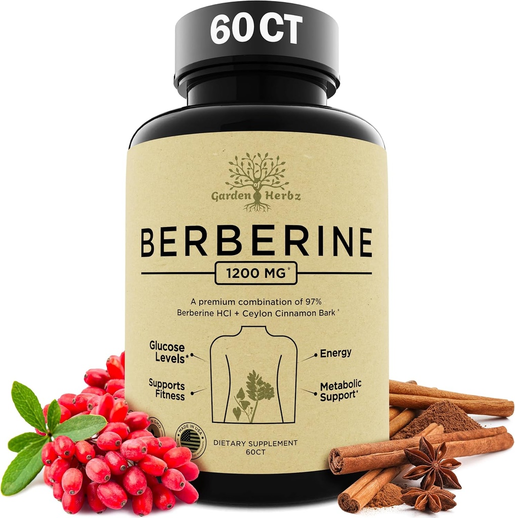 Berberine Supplement, Berberine 1200 Mg – Berberine HCL & Ceylon Cimet za ženske in moške – Berberine kapsule podpira zdravo imunski sistem in upravljanje telesne mase