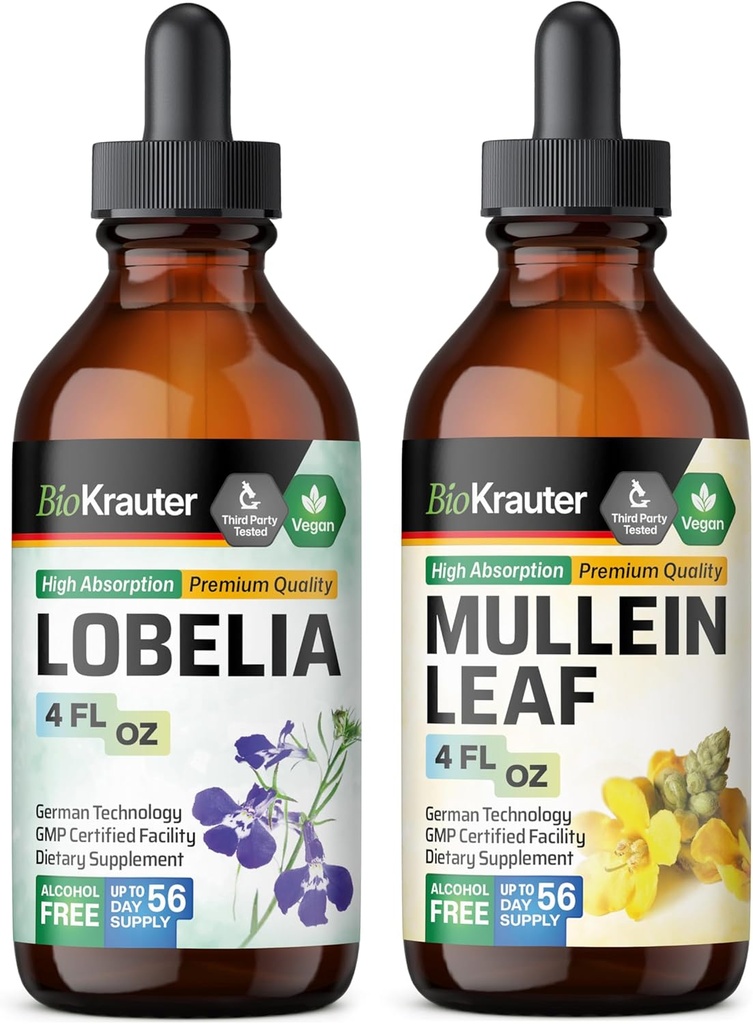 BIO KRAUTER Lobelia Tinkture 4 Fl. Oz. & Mullein Tinkture 4 Fl. Oz.