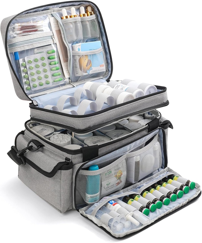Medicina Organizator z nastavljivim Diverter, dvojno Layer Medicine Bottle Organizator Skladiščenje, Prenosno Domov Zdravje Prva pomoč Vreča, Medicina Organizator Box za nujne primere (samo Bag)