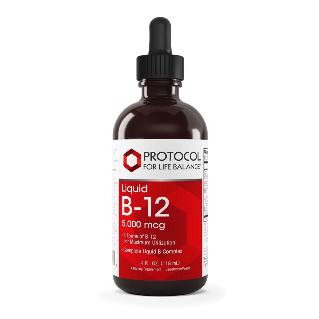 PROTOKOL ZA ŽIVLJENJSKO BILANCE Tekoči B-12 5000mcg - Podpora živčnega sistema - z vitamini B - Dairy Free & Vegan Vitamin B Liquid - 4 fl oz