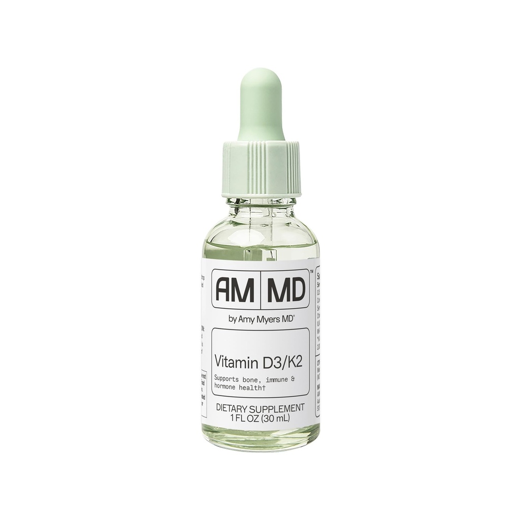 Amy Myers MD Vitamin D3/K2 Tekoča - podpira zdravje kosti, imunske funkcije in hormonsko ravnovesje - visoka absorpcija - nemastna, Gluten-free - 1 fl oz (30 strežnikov)