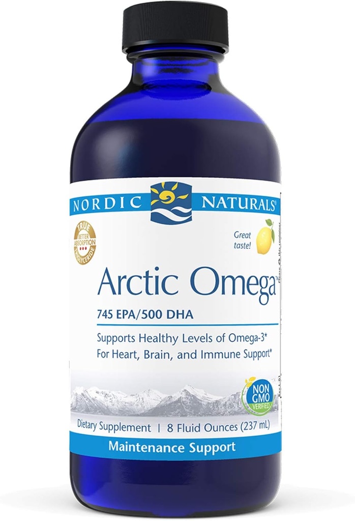 Nordic Naturals Pro Arctic Omega Liquid- Fish Oil, 745 mg EPA, 500 mg DHA, pomaga ohranjati zdrave Omega-3 ravni za srce, možgane, in imunske podpore, limona arome, 8 oz