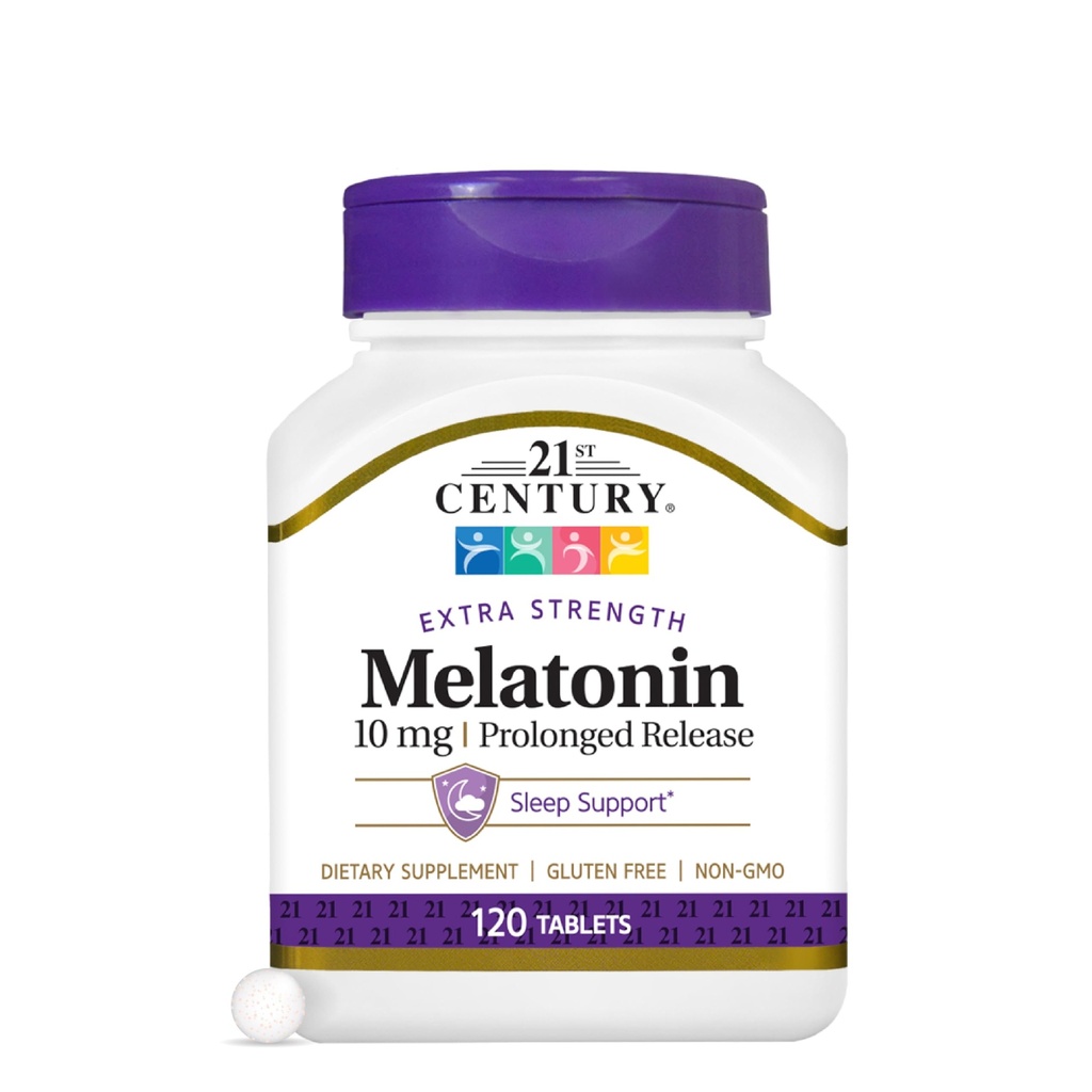 21st Century Melatonin 10mg ekstra jakost tablete, (120 Count), Daljša sprostitev pomoč za spanje za odrasle, spodbuja sprostitev in mirno spanje, nenavadno oblikovanje, Gluten-free, Ne-GMO