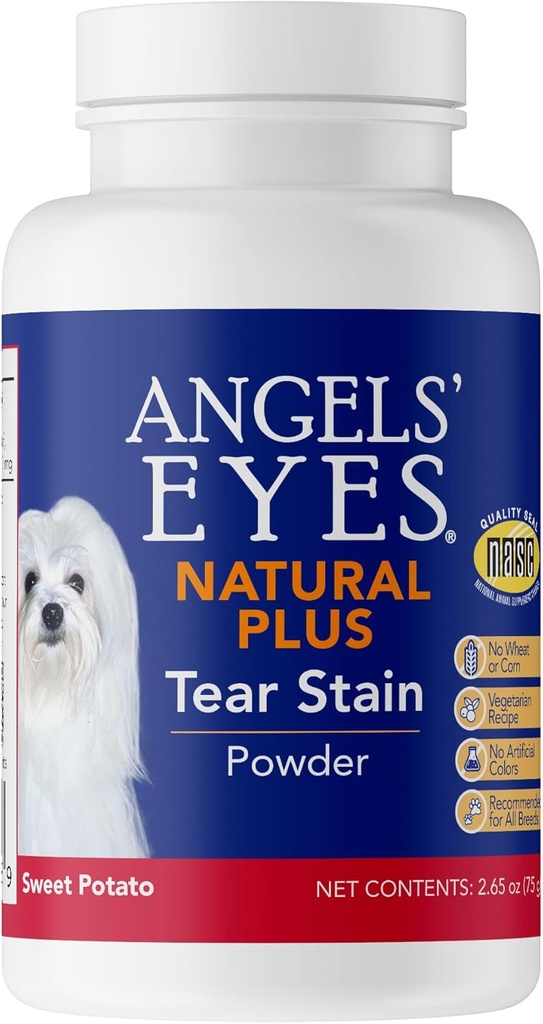 Angelske oči Natural Plus Tear Stain dodatek Sladki krompir v prahu za pse, Prevent Stained Fur, Eyebright, Olive Leaf, Marshmallow koren, Brez pšenice ali koruze, Omejene sestavine, Vegetarian, 75g
