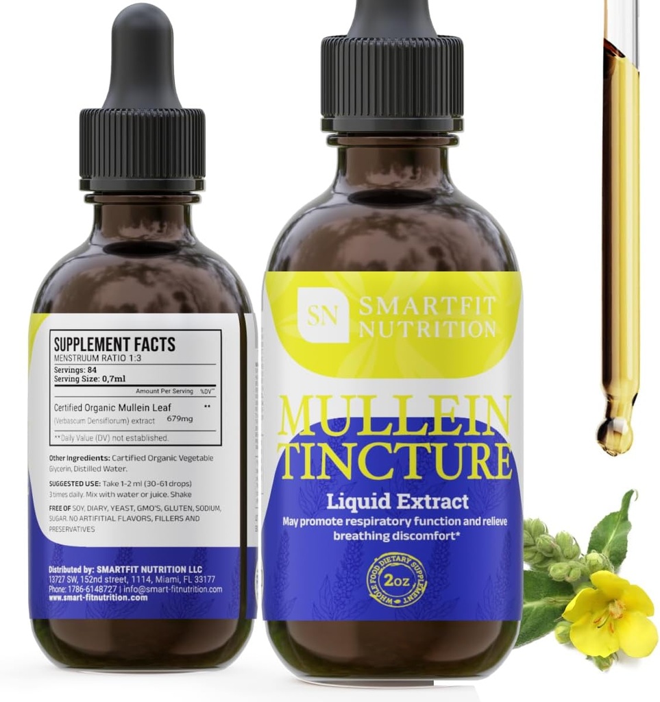 Mullein Leaf Extract - Mullein kapljice - Lung Cleanse - Dopolnilo za podporo dihalnega sistema in zdravo Mucous Membranes - Verbascum Densiflorum - 2 oz
