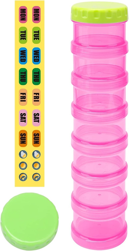 7 Day tablete Organizator primera Stackable Tedenski dodatki Vitamini Tablete Imetnik Dispenser Extra velike prosojne roza z oznako in 2 več Lids