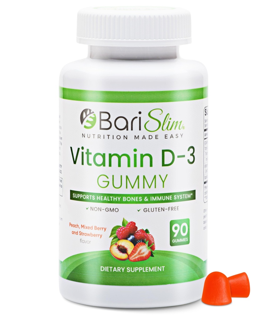 BariSlim Bariatrični vitamin D-3 Gumiji - posebej oblikovan vitamin Gummy za bolnike po operaciji hujšanja - enostavno za pozabo in odlične okusne sadne arome 