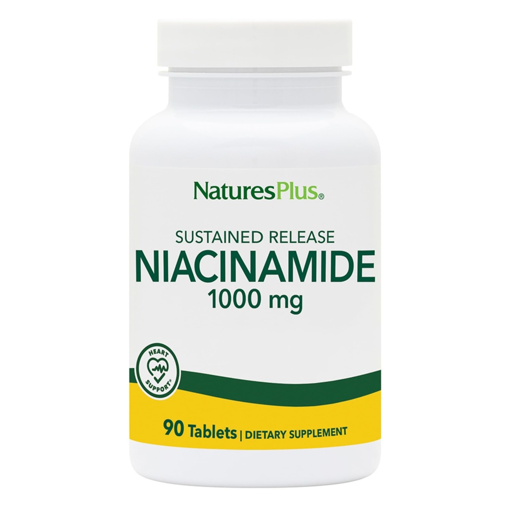 NaturesPlus niacinamid, trajen izpust - 1000 mg, 90 Tablete - Visokopotezni vitamin B3 dodatek - vegetarijanski, Gluten prost - 90 Servinges