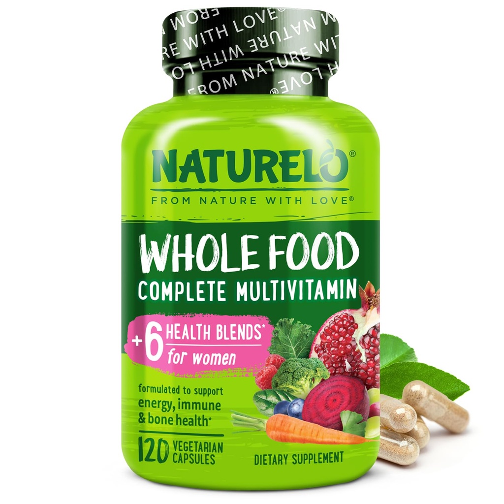 NATURELO Cela hrana Multivitaminski izdelki za ženske - z vitamini, minerali in organskimi izvlečki - dodatek za zdravje energije in srca - Ne GSO - 120 Veganske kapsule