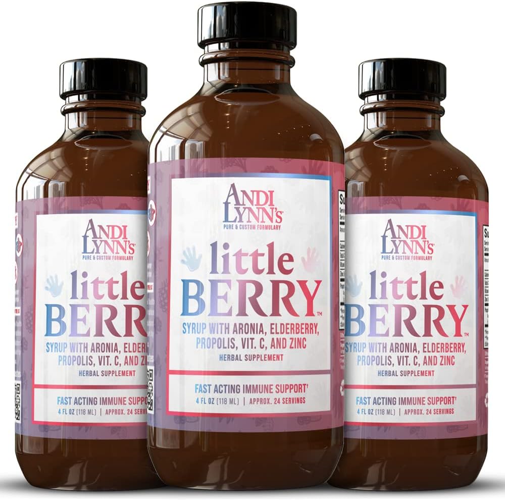 Andi Lynn’s LittleBerry, Elderberry Syrup za otroke z vitaminom C in cinkom, hitro delujoče imunske podpore zeliščni dodatek, 4 oz (3-Pack)