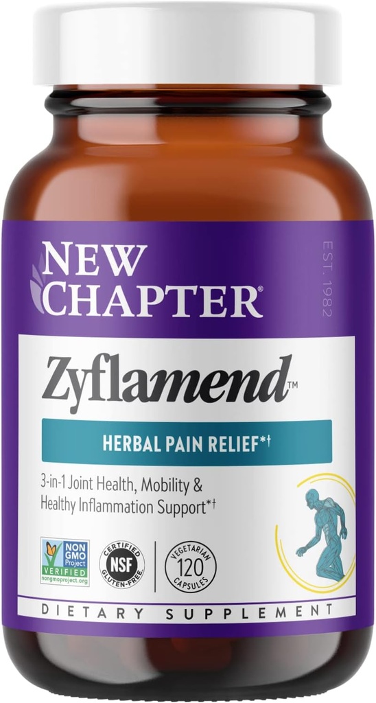 Novo poglavje Multi-Herbal Pain Reliever+ Skupni dodatek, Zyflamend TM 10-v-1 Superfood Mešanica z ingver & kurkuma za zdravo vnetje odziva in zeliščne bolečine Relief+, 120 Count
