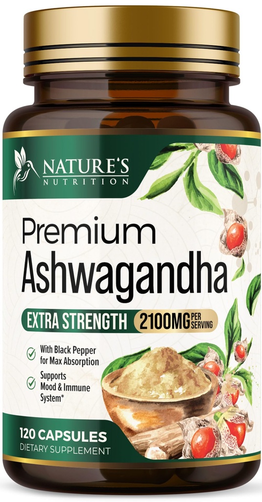 Ashwagandha dodatki - 2100mg Ashwagandha kapsula za ženske & moške, naravni antioksidant podpora, izvleček korenine Ashwa, ekstra moč mirna podpora s črnim poprom, Vegan & Gluten brezplačno - 120 kapsul