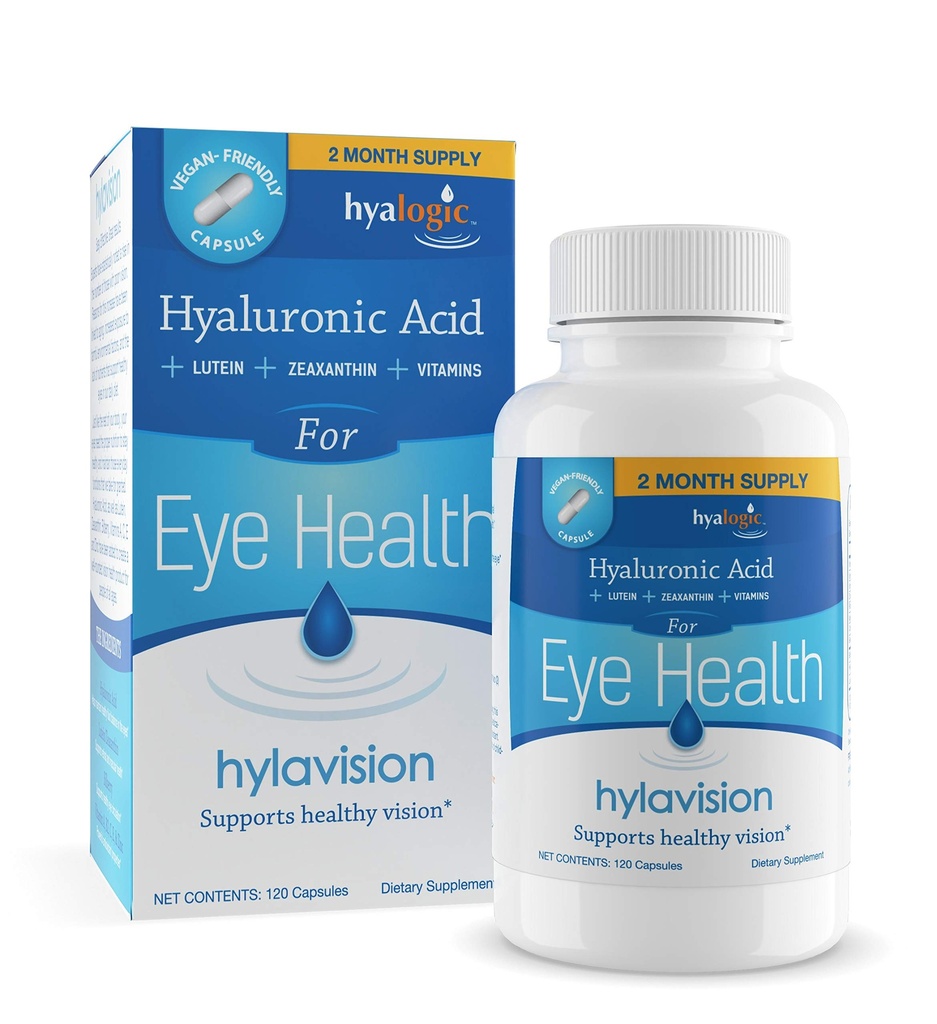 HylaVision Eye Health Supplements: hialuronska kislina, lutein in Zeaksantin Prehranska dopolnila za podporo vidu (120 kapsul) – veganska formula po Hyalogic