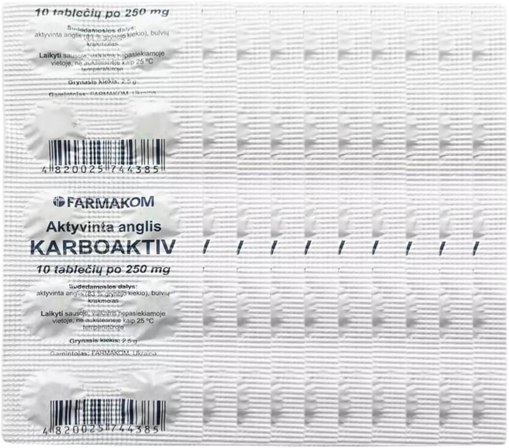 Activated Carbon Charcoal Tablets Digestion Food Supplement 5 Sheets X 10 Tablets