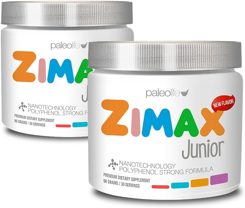 ZIMAX Junior Super antioksidant za otroke in mladostnike med 4 in 16 let, 100% naravno z vitaminom C, magnezij, vitamin D3,kurkumin, ingver in minerali