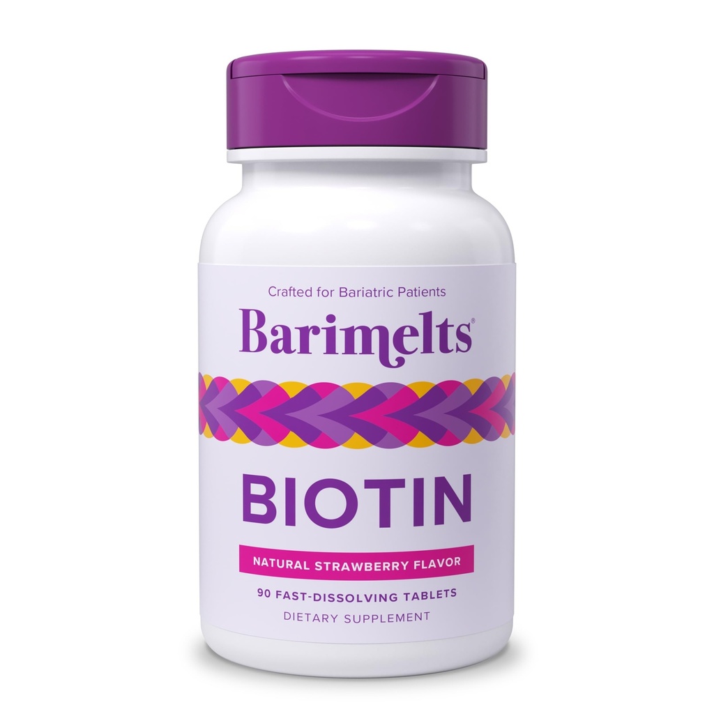 BariMelts Biotin 5000mcg, 90 hitro raztapljajoče tablete (3-mesečna zaloga), vitamini brez sladkorja za ženske, naravna jagodna aroma
