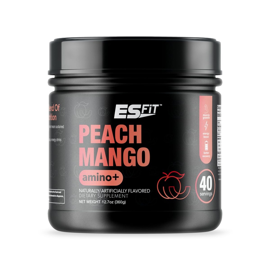 Amino+ Prašek - Pred in po treningu s kofeinom + ekstraktom zelenega čaja - BCAA, aminokisline, nič sladkorja, nizko kalorie, superior okus, 40 servingov (plačni mango)