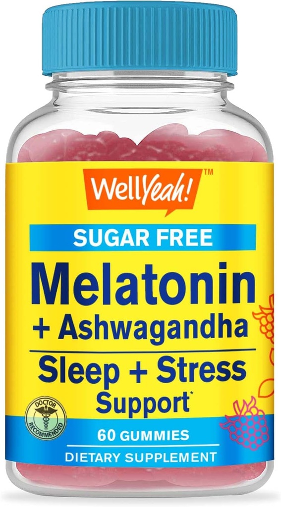 No ja melatonin (2mg) z Ashwagandha (850mg) brez sladkorja Gumies - Spanje & Stress Aid dodatek - s kamilico, limonin balzam, sivke in Valerian - Naravni vir aroma - 60 grof