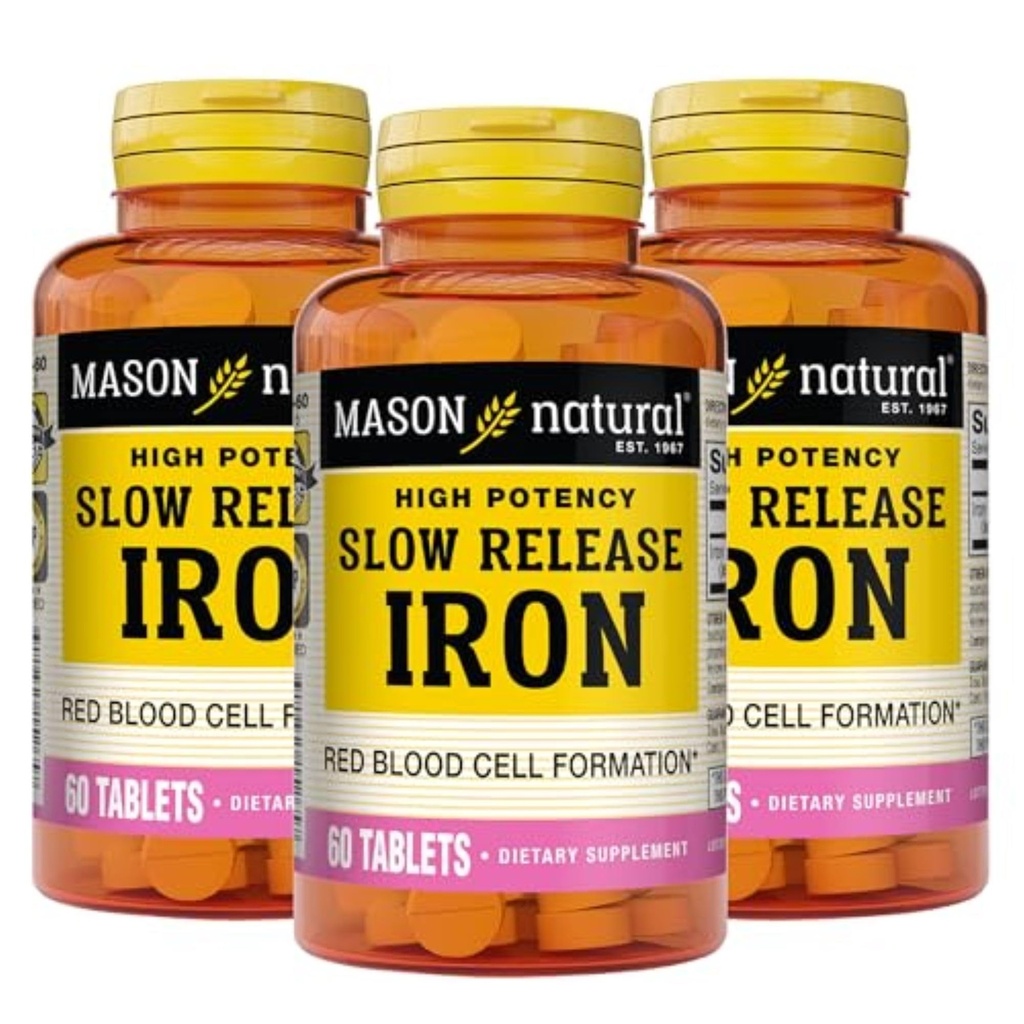 Mason naravni počasi, sprostitev železa (Ferrous Sulfate) 50 mg tablete, 180 dnevna oskrba, visoka potenca dodatek, Nežno na želodec, 3 pakiranje