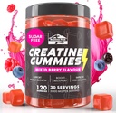 KP Kreatin Monohidrat Gumiji Mešano jagode za moške in ženske, 100% Creatin Mešane jagode Gumies, 5g na Serving + Vegan, Sladkor brez, Mešano jagode + Moč, Energija, Muscle & Booty Gain - 120 Count