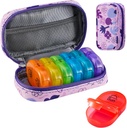 Serfeymi Tedenska potovalna tabletka Organizator 2 krat na dan AM PM Nadgrajena Mavrična tableta Box 7 dan s prenosljivim Zipper PU usnje tablete Case, Medicine Organizator za tablete, Vitamini, Ribja olja - Purple 02