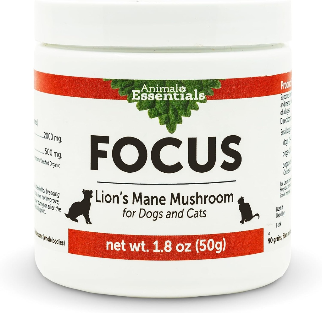 Živalski esencial Focus Lions Mane Gobe Dodatek za pse in mačke - podpira zdravje možganov, kognitivne funkcije, zdravo imunski odziv, izvleček gob v prahu - 1.8 Oz (Pack of 1)