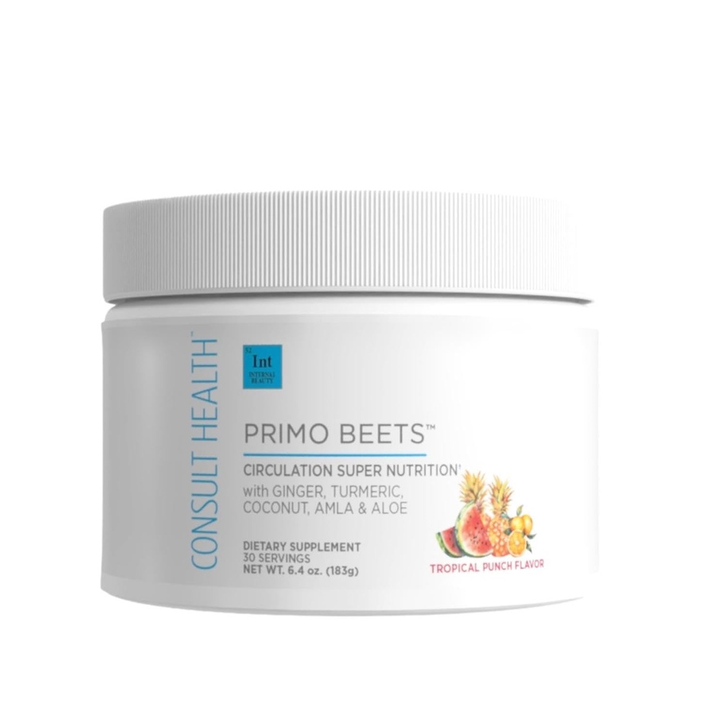 Consult Health Primo Bees - Beet Root Powder Drink Mix with Electrolytes - Nitrati za podporo Circulation - Energy Boost - Ginger & Kurkurja - Moški in ženske - Tropical Punch Flavor - 30 Servings