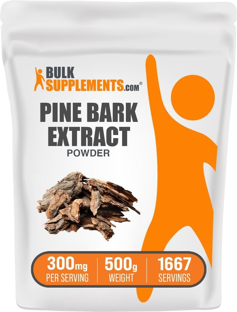 BulkSupplements.com Pine Bark Extract Prašek - zeliščni dodatek, Pine Bark Powder - Antioksidanti Podpora, Gluten Free - 300mg na Serving, 500g (1,1 lbs) (Pack of 1)