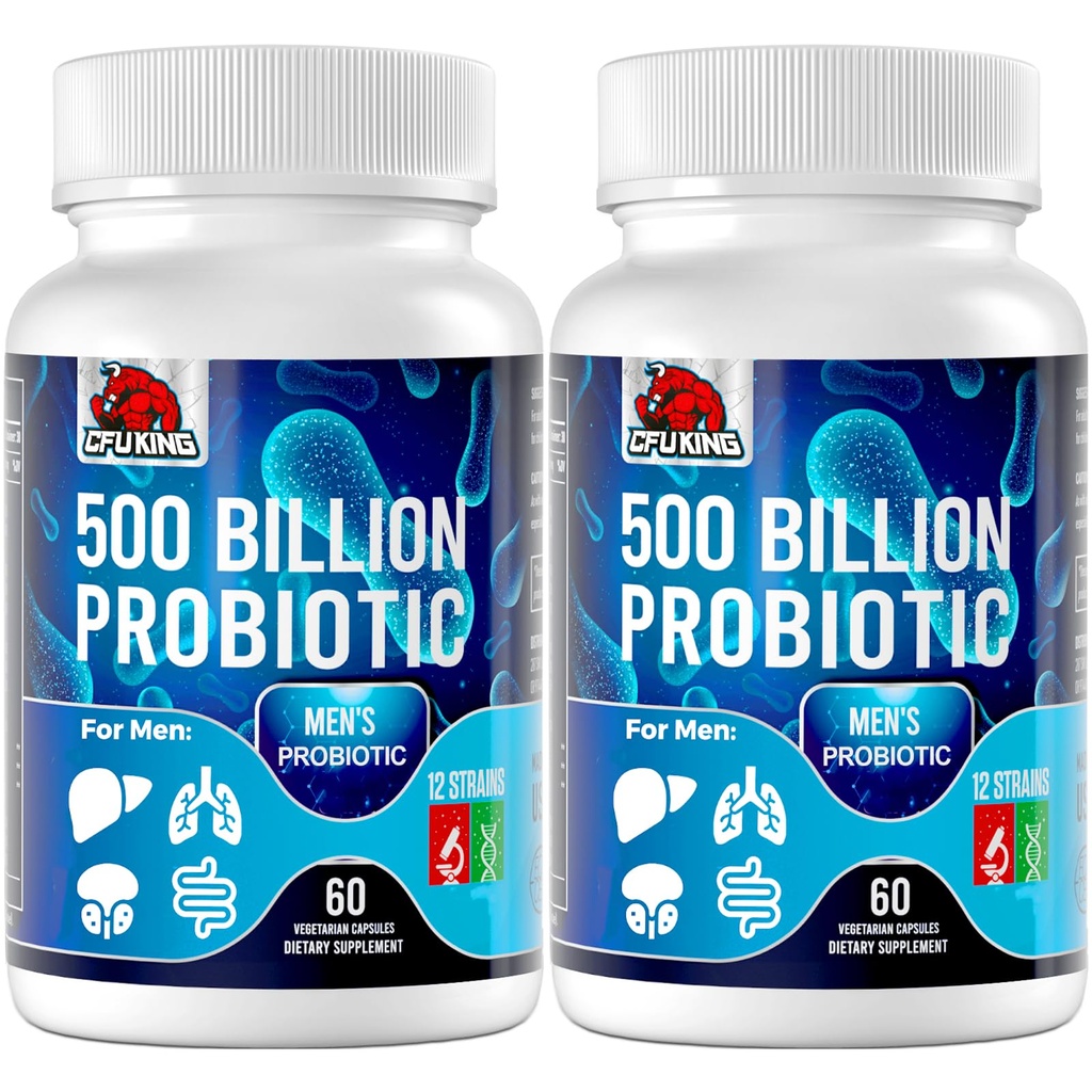 Probiotiki za moške, 500 milijard CFU & 12 moških Probiotik za digestivno zdravje + 4 Organske prebiotične vlaknine, za prebavne, črevesne, imuno zdravje, napenjanje, plin, energijska podpora, Rokavice Stable - 120 kapsul
