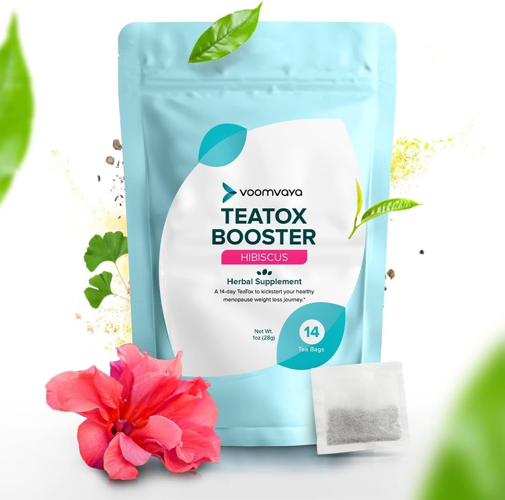 VoomVaya TeaTox Booster Senna Tea - 14-dnevni detox čaj za napihnjenost, detox čiščenje, Mood Booster - Hibiscus Flavor
