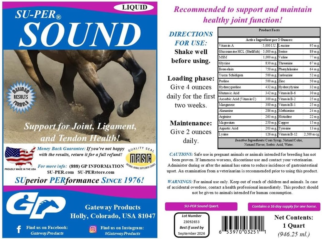 SU-PER zvok skupni konj dodatek - Podpora za skupno, Ligament, in Tendon zdravje - Hors Vitamins in minerali, glukozamin, MSM, Bromelain, Aminokisline, Lizin - 1 Quart, (2 paket)