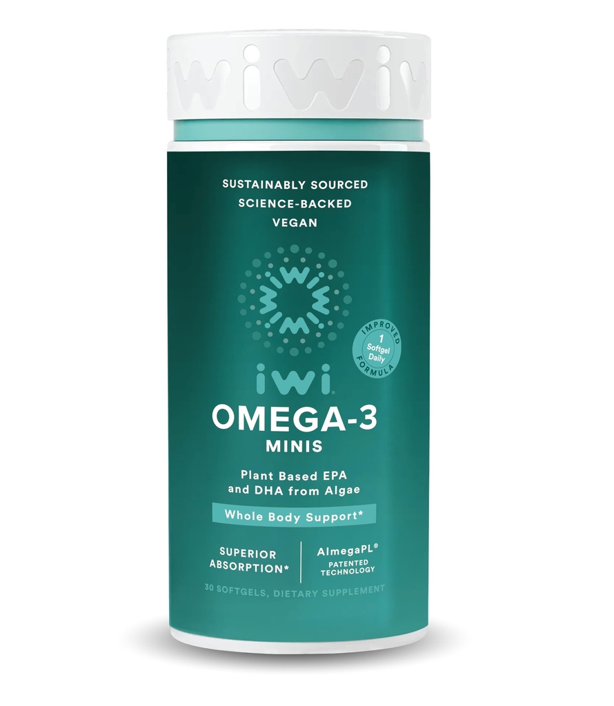 Iwi Omega-3 Mini softgels (30 strežnice), enostaven za pogoltniti, rastlinsko-bazen Algae Omega 3 z EPA + DHA, celotno-body podporo prehranski dodatek, Krill & Fish Oil Alternative, Brez ribjega pookusa