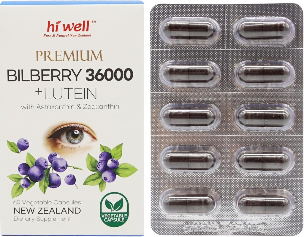 Hi Well Premium borovnica 36000 + Lutein 12mg 60Vegtarian kapsule