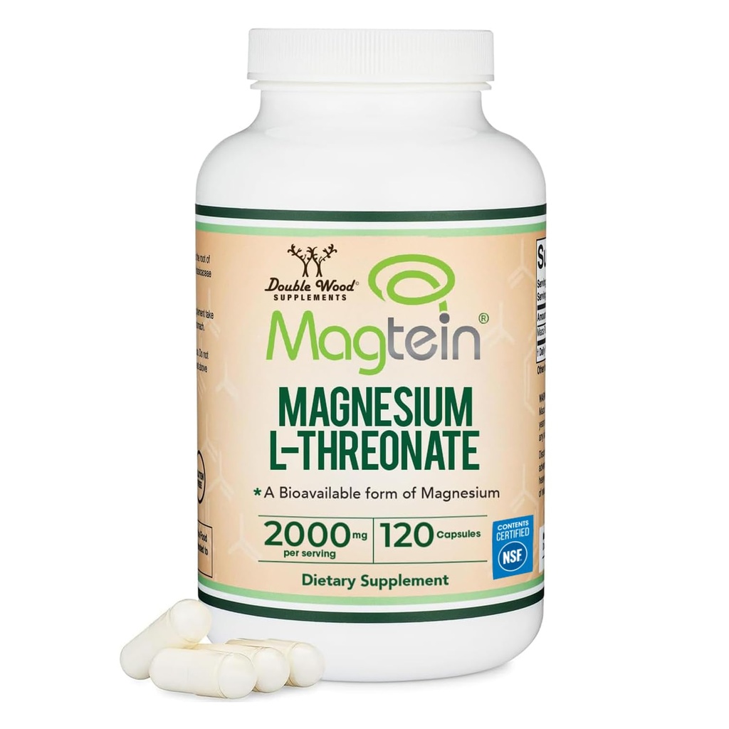 Magnezij L Treonat, Magtein - NSF Certified - Podpora za spanje in kognitivne sposobnosti – Visoka absorpcija – Najbolj biološko razpoložljiva oblika magnezija – 2.000 mg – 120 kapsul