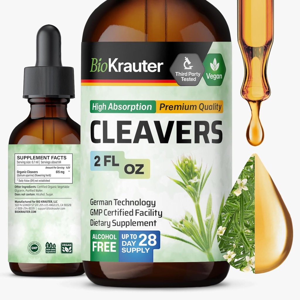 BIO KRAUTER Cleavers Tinkture - Cleavers Herb Liquid Extract - naravni detox - alkohol in sladkor brez - Veganski ekstrakt 2 Fl.Oz.