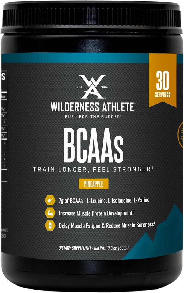 Wilderness Athlete - BCAA - razvejane verige aminokislin v prahu - Esencialne aminokisline Dopolnilo za moške in ženske - BCAA dodatek z optimalnim kompleksom aminokislin (Pineapple)