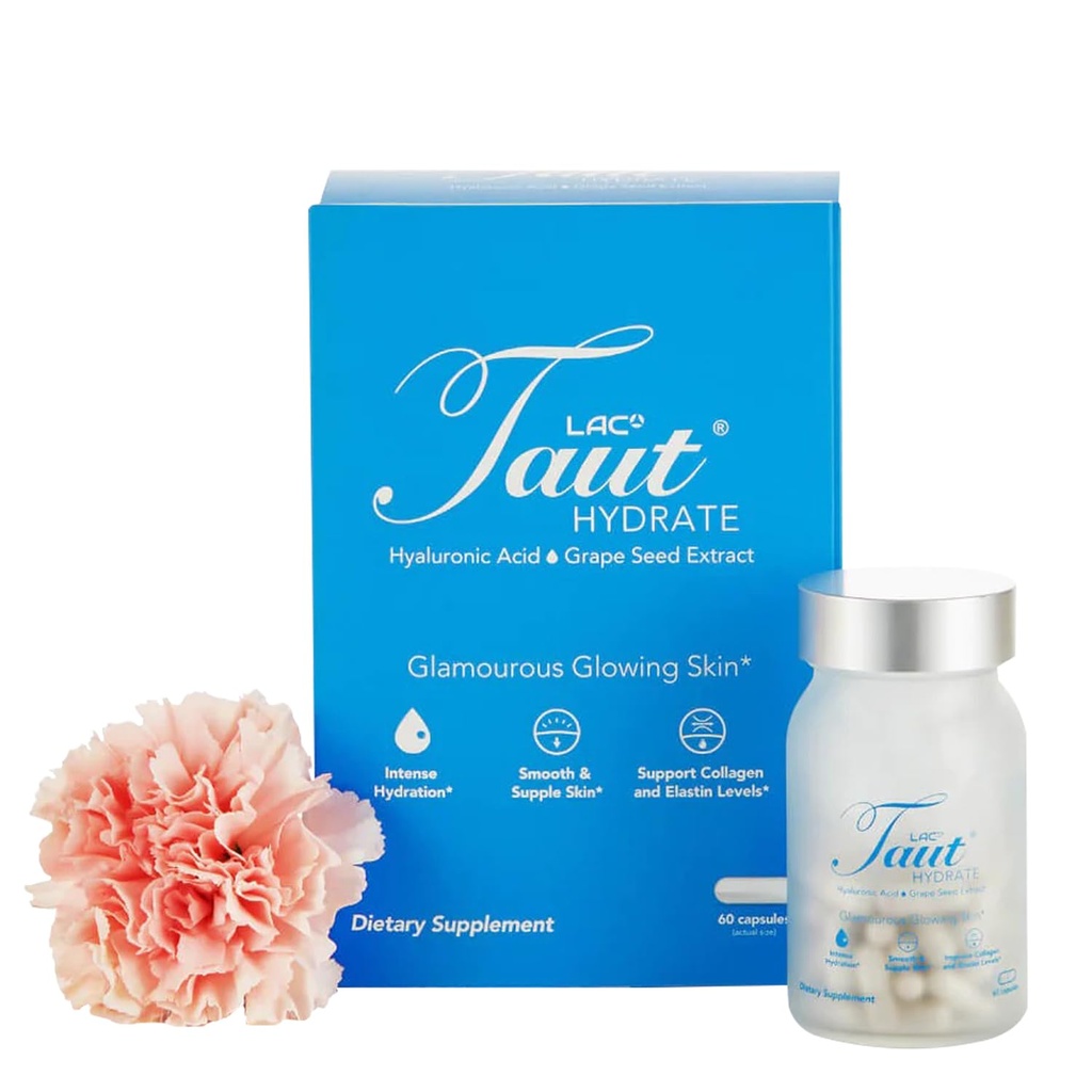 Taut Hydrate Hyaluronic Acid dodatek – 120 mg Veganske kapsule z izvlečkom grozdnega semena - Deep Skin Hydration, gladke gube in Glow podpora - Colagen & Anti-Aging dodatek za ženske in moške- 60 Caps