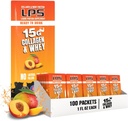 Nutritional Designs LPS Liquid Collagen & Whey Protein Supplement - Ne-GMO Drink, Sugar-free - spodbuja zdravo kožo in lase za moške in ženske, Peach Mango, Samski serv (100 paketov)
