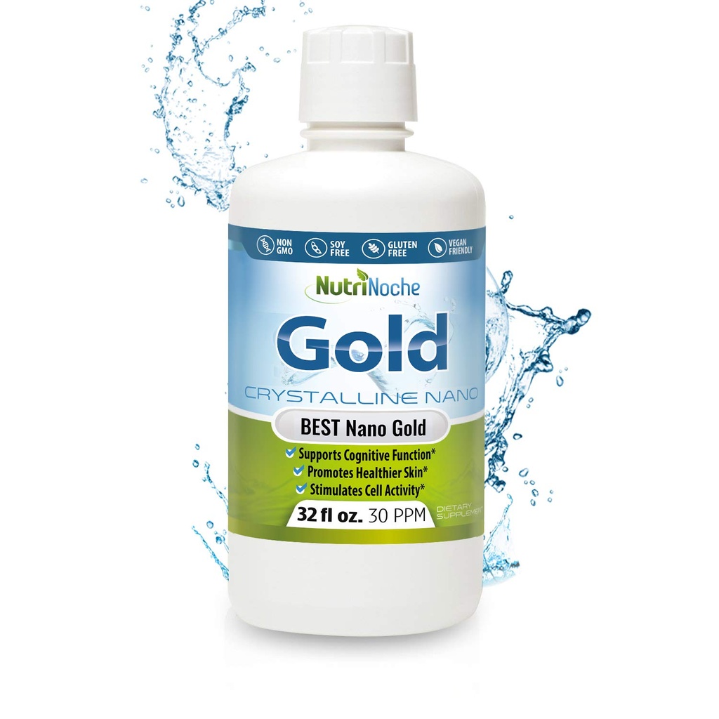 Koloidno zlato Tekoča organska dopolnilo Nutrinoche - 100% Pure Nano Gold Mineral - Podpira mentalno jasnost, Fokus & Sprostitev - 32 oz Steklenica - Vegan, Gluten-free - Crystalline- 30 ppm
