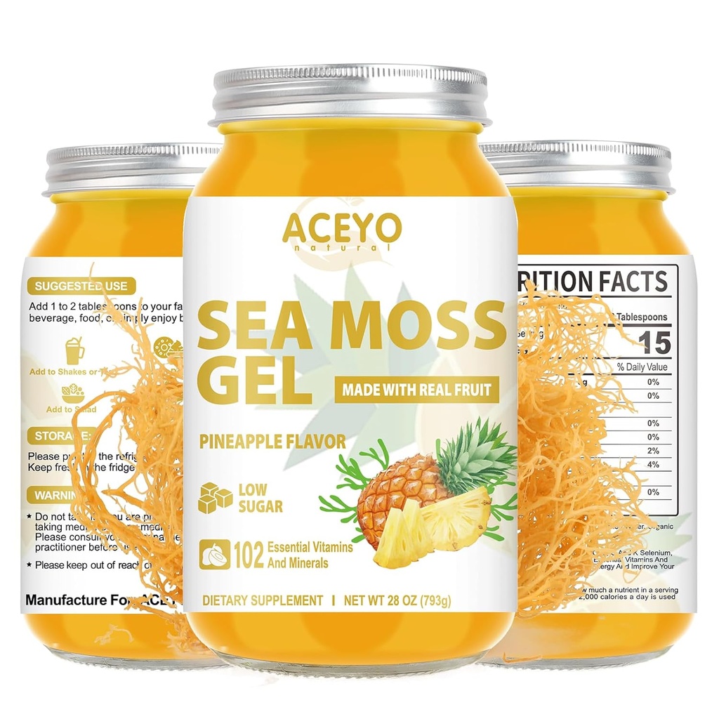 (28 OZ) Sea Moss Gel Raw Armored Irish Seamoss Gel Natural Vegan Pineapple 102 Vitamini in minerali Divji pridelani ne-GMO.