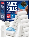 Gaze Rolls - 24 Pack - 4" x 4,1yd vdihljivo gaze - posamično zaviti z Bonus trak - Prva pomoč Uskladitev Stretch Ovitek za rane - mami zavoj