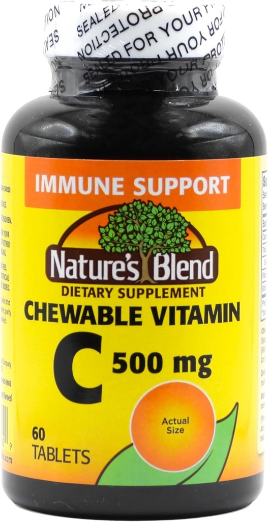 Žvečljivi vitamin C. Odlična degustacija nizkega sladkorja esencialni vitamin, ne spodbuja zobno gnilobo. 500 mg, 60 tablet.